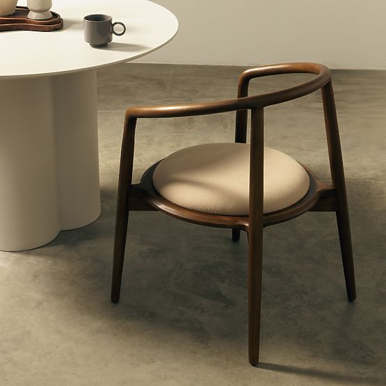 Wooden Chair Carlotta, Rounded, Walnut/Beige