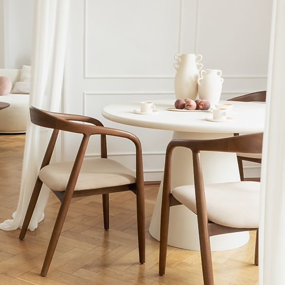 Wooden Chair Ludvika, Rounded, Walnut/Beige