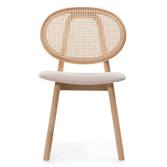 Wooden Chair Monet with Viennese Weave, Rattan, Velour, Natural/Light Brown