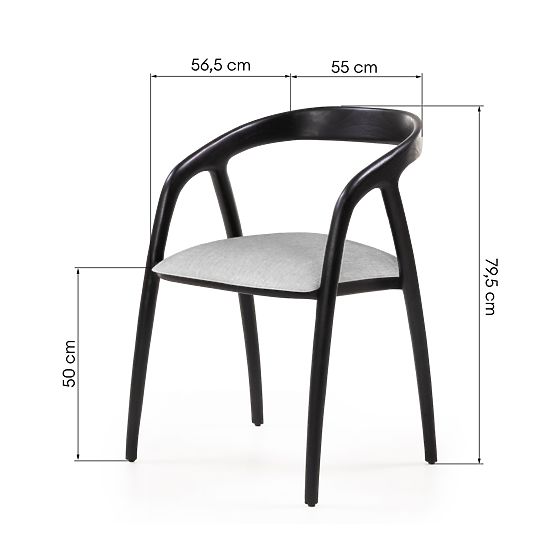 Wooden Chair Sande Rounded, Black/Light Beige, Teak Wood