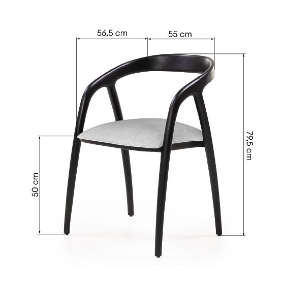 Wooden Chair Sande Rounded, Black/Light Beige, Teak Wood