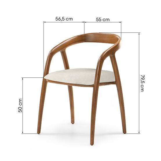 Wooden Chair Sande Rounded, Natural/Cream, Teak Wood