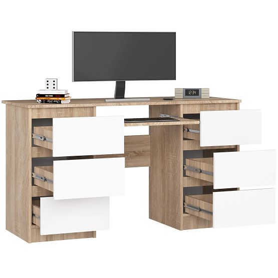 WRITING DESK A-11 CLP 6DRW OAK SONOMA / WHITE