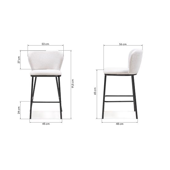 Yasmin II Bar Stool, Ecru/Black Legs