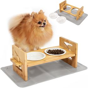 Adjustable Ceramic Bowls for Dogs or Cats with Silicone Mat Set PJ-082