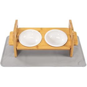 Adjustable Ceramic Bowls for Dogs or Cats with Silicone Mat Set PJ-082