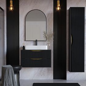 Avila 2.0 Under-Sink Cabinet, 80 cm, Grooved, Gold Handles, Black