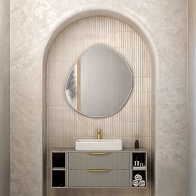 Avila 2.0 Under-Sink Cabinet, 80 cm, Grooved, Gold Handles, Gray