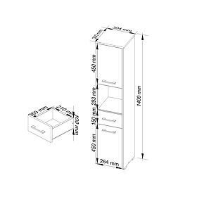 BATHROOM CABINET FIN COLUMN 30 2D 1SZ 1W 140cm PK METALLIC GLOSS