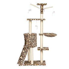 Cat Scratching Post House Tree Bed 138 cm XL Leopard Pattern