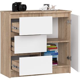 CHEST OF DRAWERS K80 JERRY 1D 3DR PK OAK SONOMA / WHITE