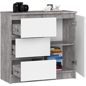 CHEST OF DRAWERS K80 JERRY 1D 3SZ PK CONCRETE / WHITE
