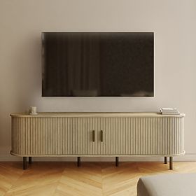 Closed TV Cabinet Gliss, Rounded, Slats, Light Oak