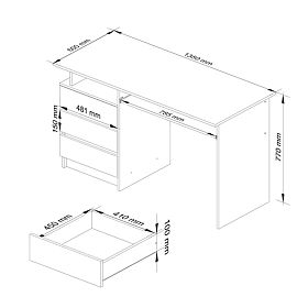CLP WRITING DESK 135cm PK WHITE / GRAY