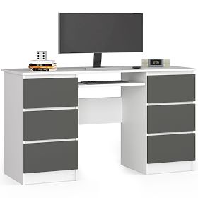 Computer Desk A-11 135 cm 6 Drawers PK White-Graphite Gray
