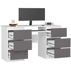 Computer Desk A-11 135 cm 6 Drawers PK White-Graphite Gray
