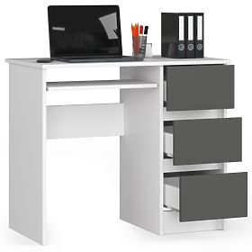 Computer Desk A-6 90 cm Right - White-Graphite Gray - 3 Drawers