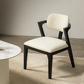 Dining Chair Apulia, Cream/Black, Mahogany Wood, Boucle