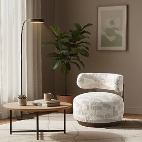 Dolce Relaxation Chair, Rounded Shapes, Beige/Cream, Walnut