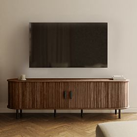Enclosed TV Cabinet Gliss, Rounded, Slats, Dark Walnut