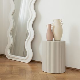 Ermanno Side Table, 35 cm, Gray-Beige, Grooved