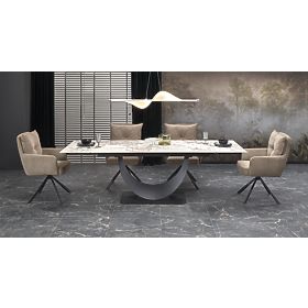 FERNANDO Extendable Table, Top - White Marble, Legs - Black (3p=1pc)