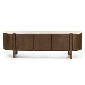 Five-Door TV Cabinet Bruna, Mocha Oak/Cream Marble, Rounded