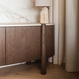 Five-Door TV Cabinet Bruna, Mocha Oak/Cream Marble, Rounded