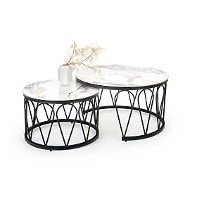 FORMOSA set of 2 benches, white marble / black (2pcs=1set)