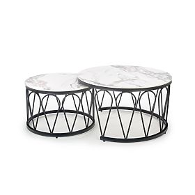 FORMOSA set of 2 benches, white marble / black (2pcs=1set)