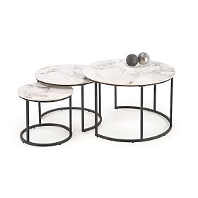 GILDA set of 3 tables, white marble / black (1p=1set)