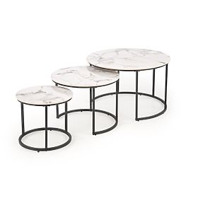 GILDA set of 3 tables, white marble / black (1p=1set)