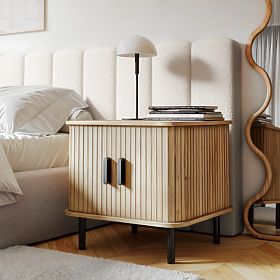 Gliss Nightstand, Rounded, Slats, Light Oak