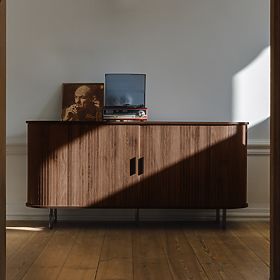 Gliss Sideboard, Rounded, Slats, Dark Walnut