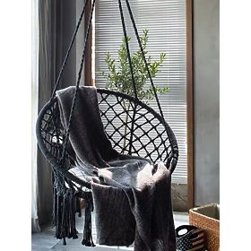 Hanging Boho Chair with Cushion Black 490129A