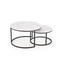JAVA Set of 2 Tables, White Marble / Black (1p=1pc), Halmar