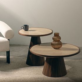 Kyoto Side Table 60 cm, Round, Travertine/Walnut