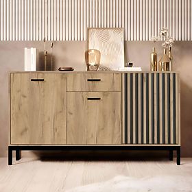 LAMINO KM-1 Sideboard Craft Oak/Black, Legs: Black (3pcs=1unit)