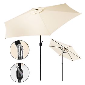 Large Garden Tilted Folding Parasol with Crank 6 Ribs Beige 270 cm