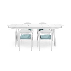 Marinelli Garden Set, Extendable Table 230-300 cm + 4 Chairs, Aluminum, White