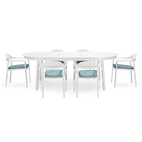 Marinelli Garden Set, Extendable Table 230-300 cm + 6 Chairs, Aluminum, White