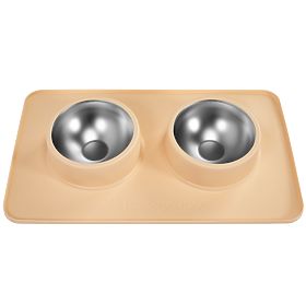 Metal Bowls for Dog or Cat with Non-Slip Mat Beige PJ-089