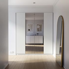 Neroli Four-Door Wardrobe, Simple Grooves/Mirror, White