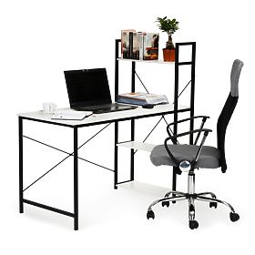 Office Computer Desk + Loft Shelf Rack