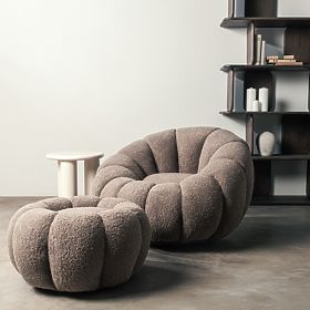 Perugia Pouf, Cappuccino, Bouclé, Rounded Shapes