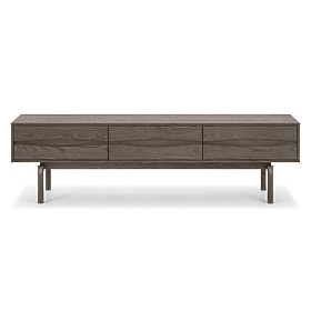 Quadri TV Cabinet with Drawers, Solid Oak Wood, Veneer, Espresso Brown