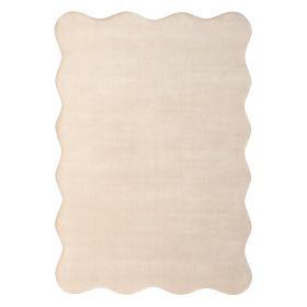 Rectangular Sable Rug, Wavy, Wool, Cream, Rug Size: 190x290