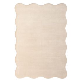 Rectangular Sable Rug, Wavy, Woolen, Cream, Rug Size: 160x230