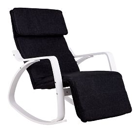 Rocking Chair with Adjustable Footrest White Black, MODERNHOME