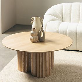 Round Coffee Table Vesby 100 cm, Natural Oak, Ash, Slats
